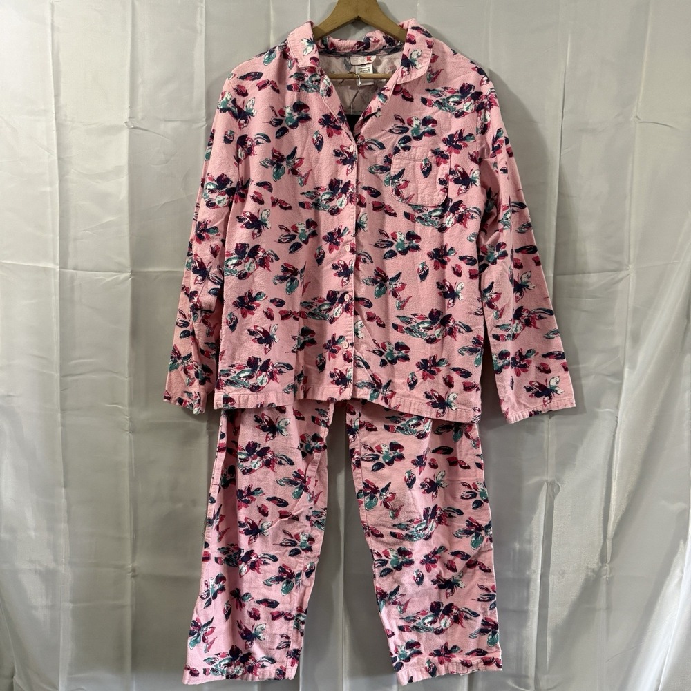 Vtg Womens L Pajama‎ Set Flannel Pink K Kmart Warm Grannycore Modest Cottagecore